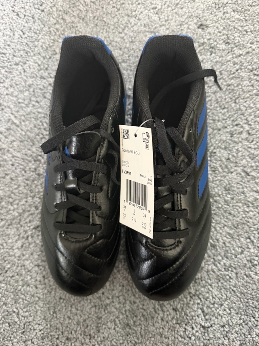 NWT Adidas Goletto Black & Blue Soccer Cleats - Classic Three-Stripe Design